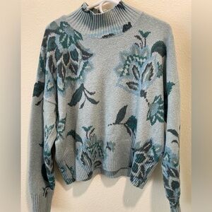 LC Lauren Conrad Floral Sweater - Teal and Gray